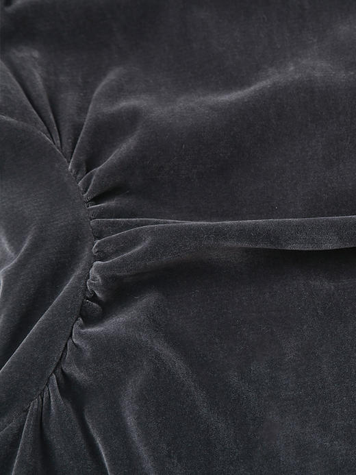 复古优雅方领褶皱收腰丝绒长裙 秋冬高级感长袖显瘦中长款连衣裙 商品图2