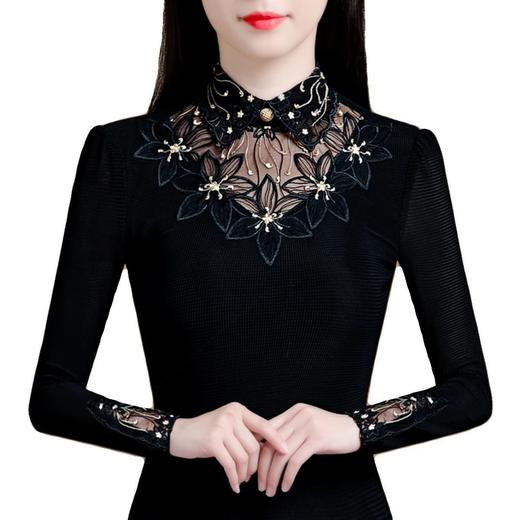 KQL 405H5375蕾丝打底衫网纱加绒加厚时髦洋气保暖上衣 商品图3