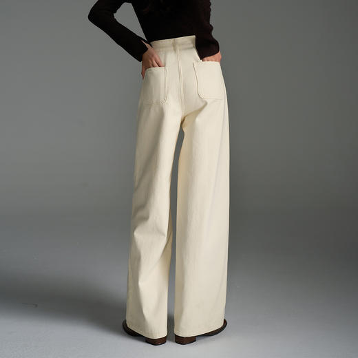 OLrain欧芮儿2025新款女秋季纯色松弛感阔腿裤直筒牛仔裤显瘦长裤 商品图3