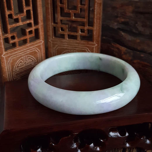 【天然正品】A货翡翠天然正桩细腻细豆种春彩飘蓝花58.5号翡翠手镯女士280325AH21特价1380元 商品图6