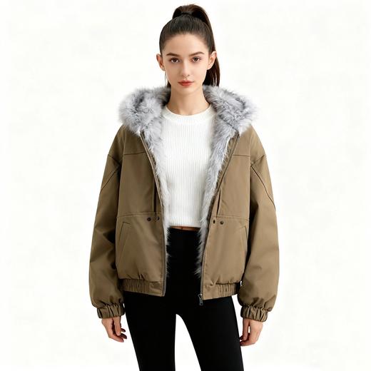 【毛领柔滑密实 保暖堪比羽绒服 宽松版型】Schenvega情侣款仿水貂毛领派克服棉服（E72-SG-552） 商品图10