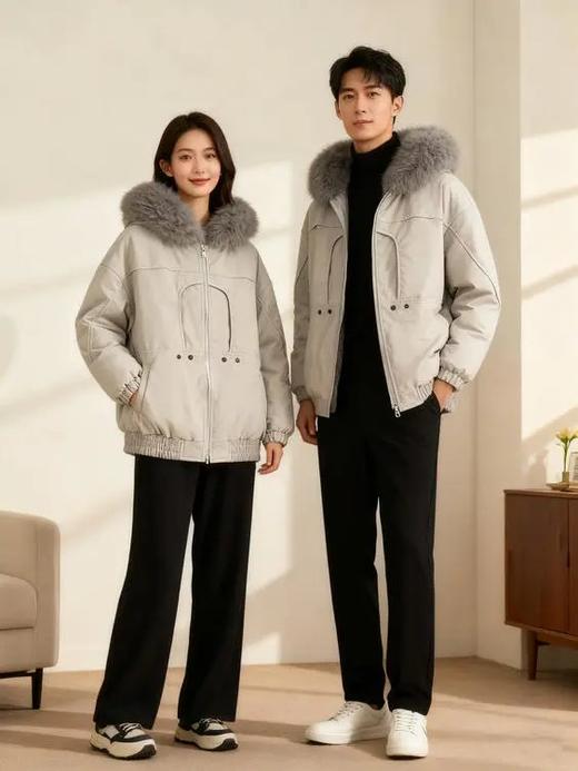 【毛领柔滑密实 保暖堪比羽绒服 宽松版型】Schenvega情侣款仿水貂毛领派克服棉服（E72-SG-552） 商品图1