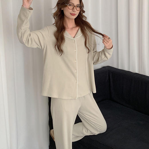 森岛秋冬海藻纤维加厚睡衣 防螨润肤纯色保暖开衫家居服 商品图0