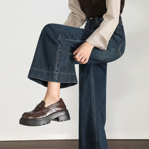 西遇复古水洗牛仔裤女秋季新款高腰宽松显瘦窄版直筒阔腿裤H0055181 商品图3