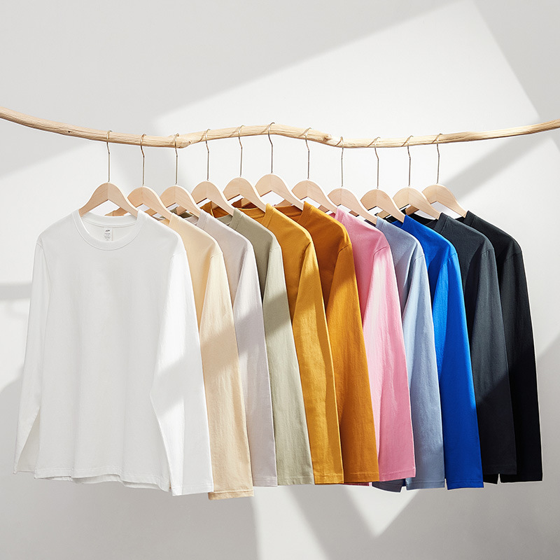 【230克纯棉打底衫】秋冬全棉重磅圆领纯色长袖 男女T恤宽松打底衫