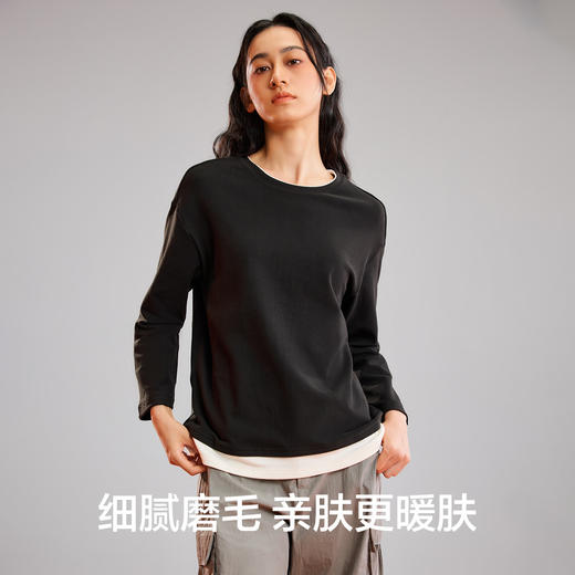 【阳离子磨毛】【M-2XL】【有棵树】女士保暖打底衫圆领假两件T恤 商品图7