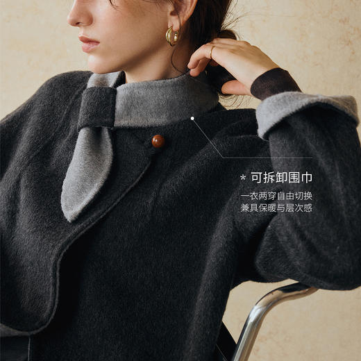 OLrain欧芮儿2025新款女冬季撞色围巾羊毛双面呢大衣长袖宽松外套 商品图1