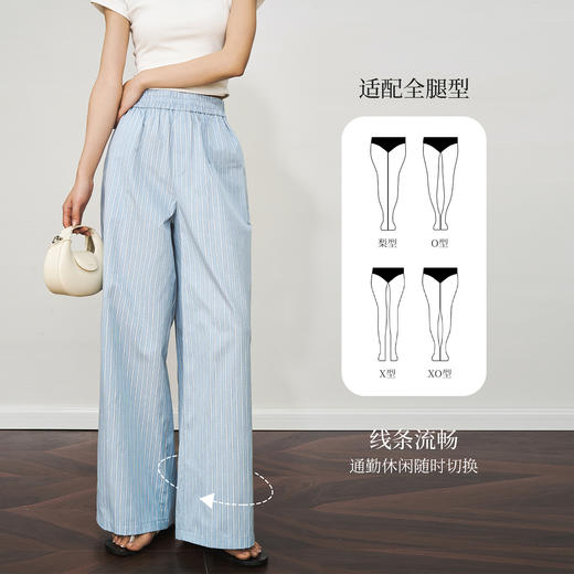 OLrain欧芮儿蓝色条纹舒适阔腿裤女夏季2025年新款慵懒松弛感裤子 商品图2