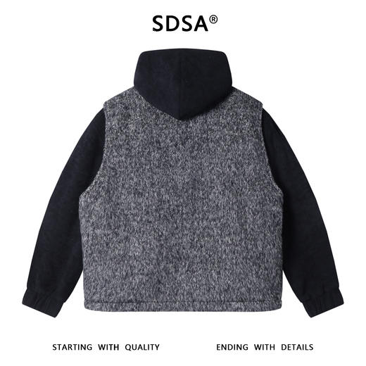 J59266SDSA男士秋冬新款痞帅男装美式简约撞色假两件拉链连帽卫衣外套 商品图5