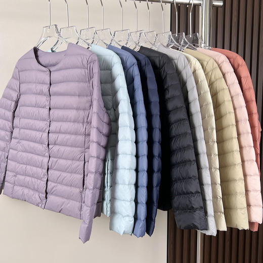 丁摩 羽绒服内胆女短款轻型90白鸭绒长袖薄款无领V领轻薄U家同款打底衫5zf-8902 商品图3