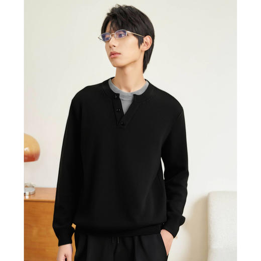 gxg.jeans男装 黑色假两件半开襟休闲毛衣针织衫男 25年春热卖 商品图2