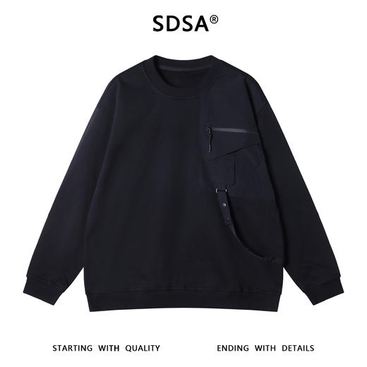 11338SDSA男士秋冬新款痞帅男装小众拉链口袋设计纯色圆领卫衣百搭时尚 商品图1