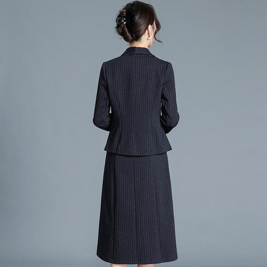 QYM H3508 -Y两件套气质小西装外套连衣裙条纹套装裙 商品图2