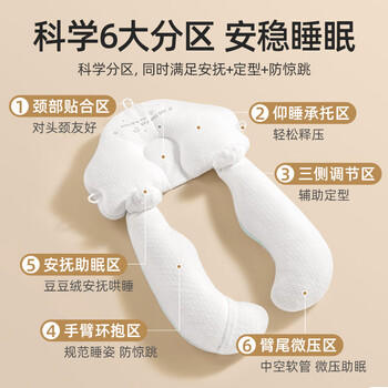 贝肽斯婴儿定型枕0-6个月睡圆头矫正头型宝宝枕头新生儿护颈0-2岁白粉色 商品图2