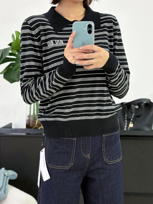 会员福利【绵羊毛+刺绣】拉夏贝尔/La Chapelle复古休闲格雷系polo衫宽松慵懒风长袖针织打底衫 商品图10