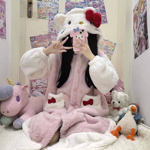 【秋冬季新款加绒加厚保暖斗篷睡袍】网红同款可爱软妹珊瑚绒法兰绒连帽少女家居服套装 商品图6