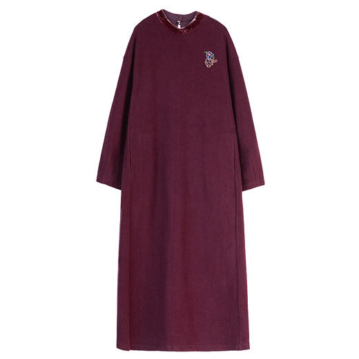 牧衣游原创 手工刺绣纯棉连衣裙冬新款宽松舒适柔软红色长裙 茶韵 商品图4