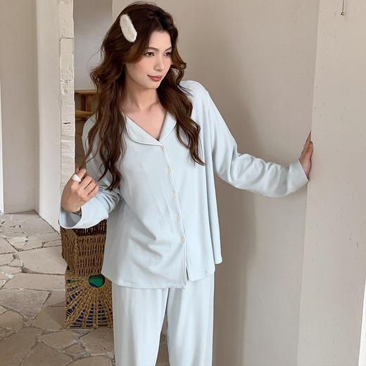 森岛秋冬海藻纤维加厚睡衣 防螨润肤纯色保暖开衫家居服 商品图2