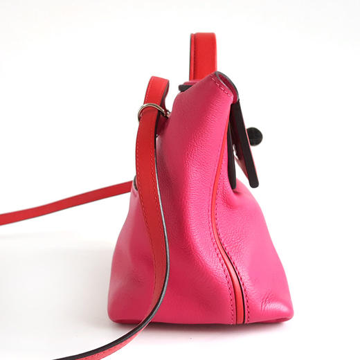 【95新】HERMES爱马仕2424系列迷你号Y刻粉拼红银扣2424手提单肩包女士171025NJS05 商品图3