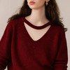 OLrain欧芮儿2025新款女冬季法式显白红色珠片V领挂脖套头毛衣 商品缩略图1