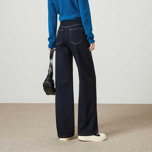 【初春-薄绒-阔腿牛仔】逸阳初春不易掉色软底磨毛肌理感人字纹裤子8853V 商品图4