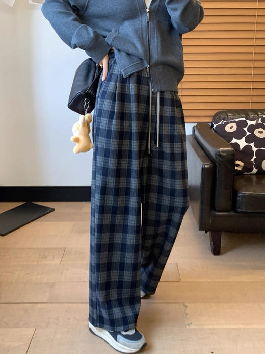 预售！对格工艺！一条过冬~！复古磨毛格纹裤加绒直筒阔腿裤 商品图7