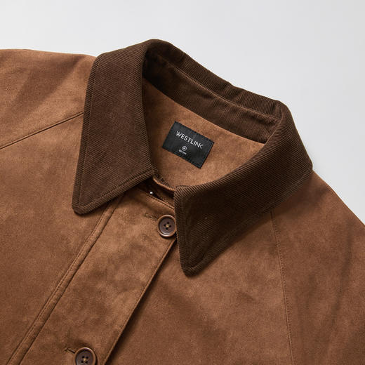 西遇格纹拼接翻领麂皮外套女秋季美拉德单排扣直筒中长款上衣V3355191 商品图5