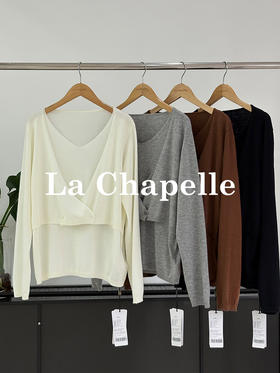 会员福利【绵羊毛/假两件】拉夏贝尔/La Chapelle手感超软糯亲肤舒适/日常百搭V领针织衫小众设计高级感