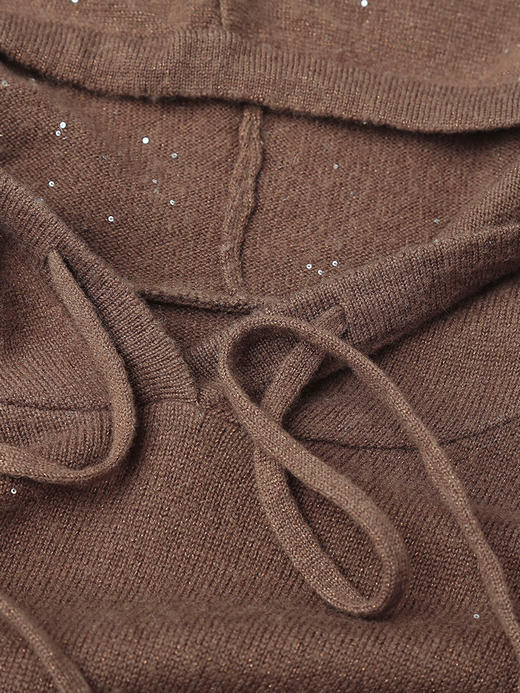 棕色连帽亮片针织卫衣 秋冬宽松显瘦带抽绳休闲长袖上衣 商品图2