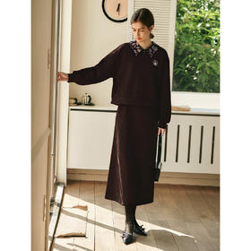 OLrain欧芮儿2025新款女冬季休闲翻领加厚加绒卫衣半裙套装两件套