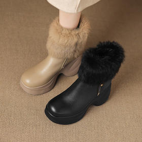 【预售5天】坡跟厚底马丁靴羊皮兔毛，侧拉链厚底加绒防水台短靴MWS1&N9851