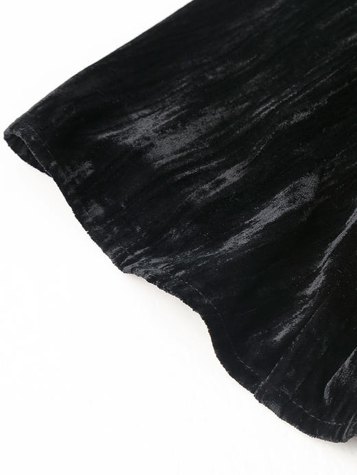 黑色丝绒压褶鱼尾半身裙 秋冬复古高腰显瘦中长款 A 字裙 商品图3