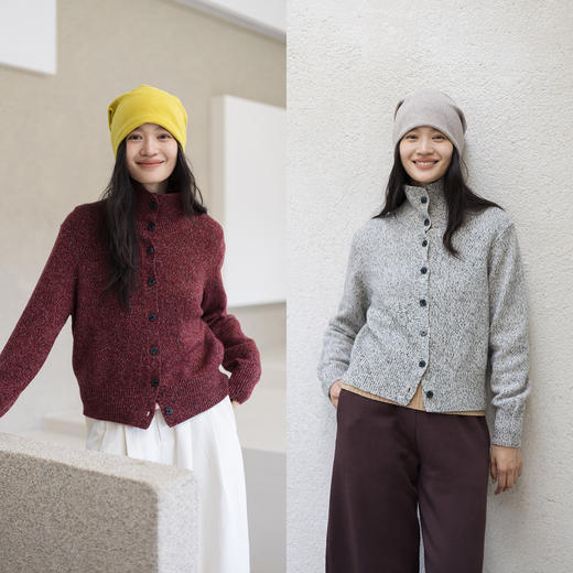 绽放708朵/繁星点点·纯羊毛花纱高领开襟毛针织衫加厚外套女冬 商品图0