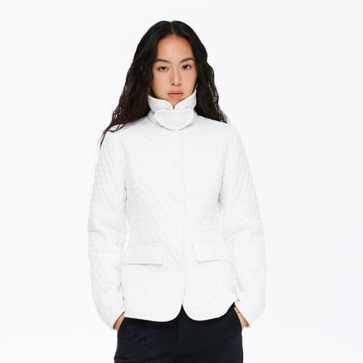 oneup菱形格收腰中长款棉服 商品图2