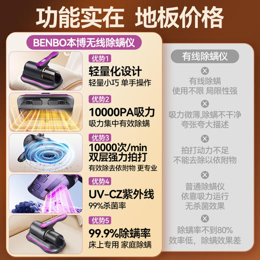 【德国本博无线除螨仪】吸尘器大吸力 家用手持除螨虫紫外线杀菌机  商品图2