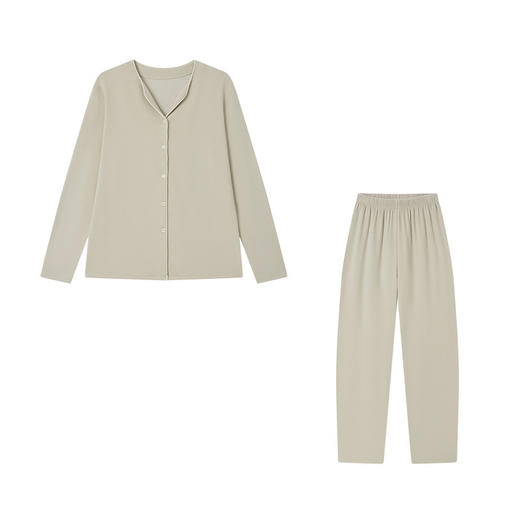 森岛秋冬海藻纤维加厚睡衣 防螨润肤纯色保暖开衫家居服 商品图4