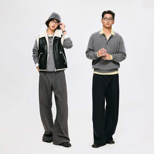 棉仓3671026010-【格雷象限】羊毛羊绒POLO领针织衫马鞍肩知识分子毛衣 商品图3