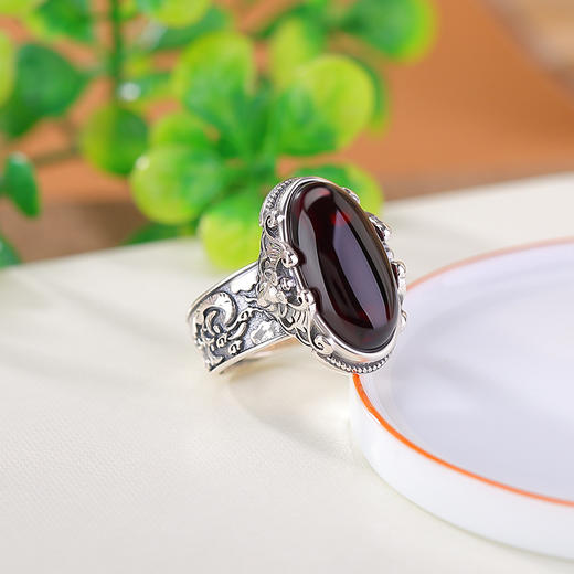 【福来福往】S925纯银血珀蛋面椭圆蝙蝠戒指【CW-JZ06970】 商品图2