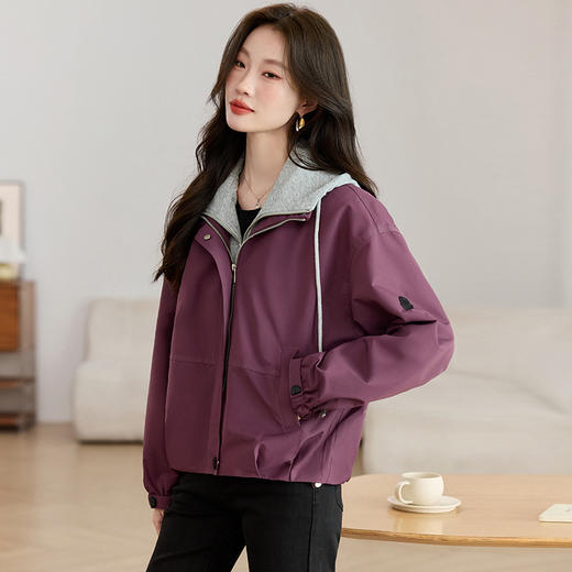 &F8658 XY2025年秋冬新款小外套短外套拼接款键帽夹克式宽松外套中年外套 商品图2