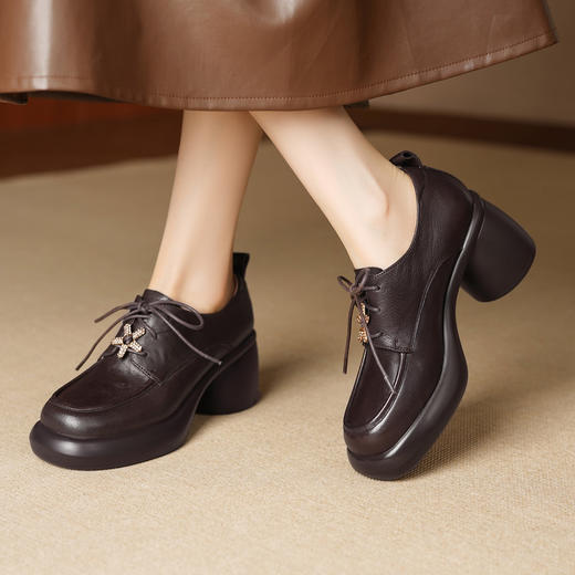 【预售5天】羊皮系带深口单鞋，英伦风圆头厚底粗跟乐福小皮鞋MLD&AM827 商品图3