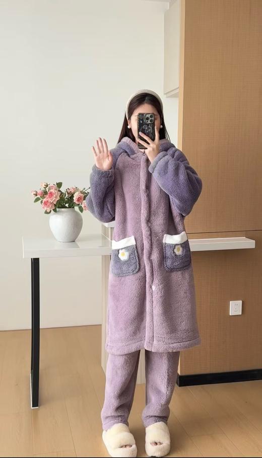 【YW】无忧购“清仓特价”黛西鸭加绒加厚睡袍长裤套装（现货发) 商品图6