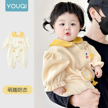 优奇婴儿衣服男女宝宝秋季长袖连体衣婴幼儿早秋哈衣超萌洋气爬爬服 商品图0