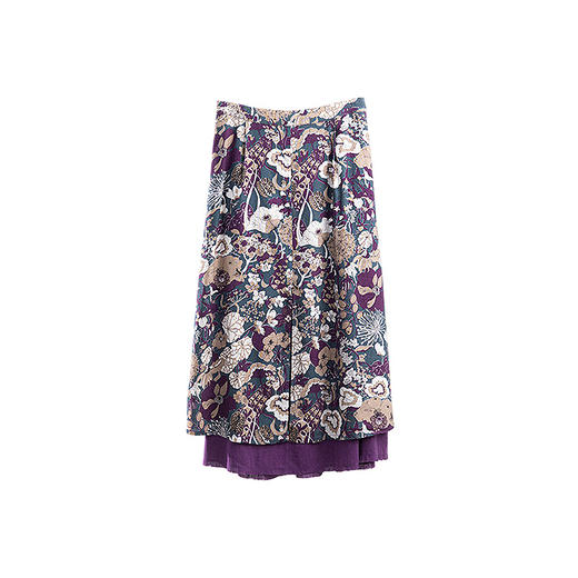 绽放700朵/亚麻棉复古印花双层半身长裙秋冬设计感舒适半身裙新款 商品图4