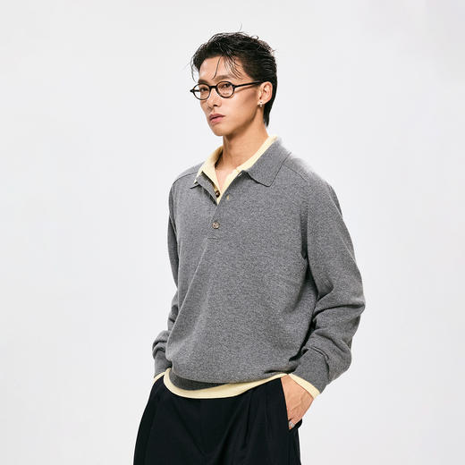 棉仓3671026010-【格雷象限】羊毛羊绒POLO领针织衫马鞍肩知识分子毛衣 商品图0