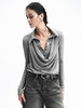 TR她热 灰阶法则 灰色弹力大翻领修身显瘦荡领打底衫上衣 商品缩略图4