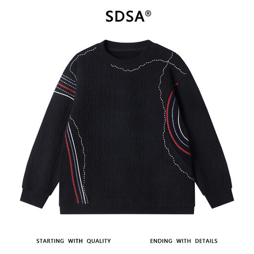 52135SDSA男士秋冬新款痞帅男装简约肌理感撞色线条圆领卫衣百搭时尚 商品图1