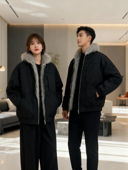 【毛领柔滑密实 保暖堪比羽绒服 宽松版型】Schenvega情侣款仿水貂毛领派克服棉服（E72-SG-552） 商品图12