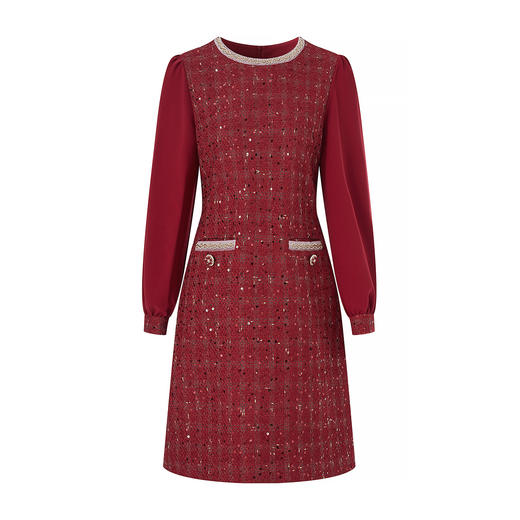 「高货wl」全新升级【铂金会员339/天猫459/差价120】(00055)洛诗琳轻奢小香风拼接连衣裙2025秋冬气质百搭显瘦A字裙 商品图4