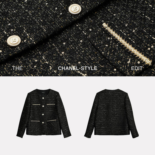 OLrain欧芮儿2025新款女秋季法式黑色轻奢优雅花纱圆领小香风外套 商品图3