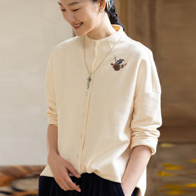 牧衣游原创 老虎与花手工刺绣纯棉短外套冬文艺百搭简约开衫 漫巷